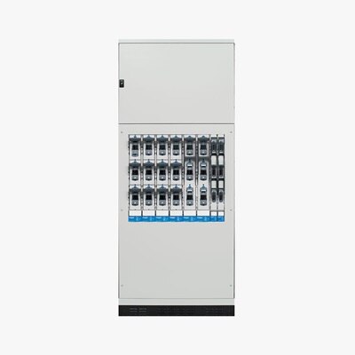 Frontalansicht geschlossener Hager unimes H Fuseline Abgangsschrank für Energieverteilung 