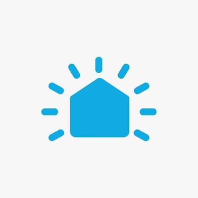 Piktogramm mit Haus und sonnenähnlichen Strahlen darum