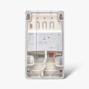 Frontalansicht Hager TXE771 Impuls Gateway KNX mit transparentem Frontdeckel