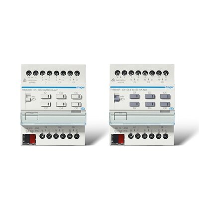 Frontalansicht Hager TXM646R KNX und TYM646R Heizungsaktor 6-fach