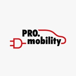 Logo Pro.mobility mit roter Silhouette eines Autos und Ladesteckers