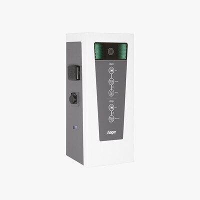 Schrägansicht Hager Witty Park Ladestation in Weiß ohne Sockel