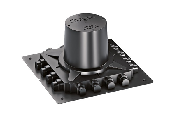 Schrägansicht Hager SER02 Schalungselement in Schwarz für Bodensteckdose R02