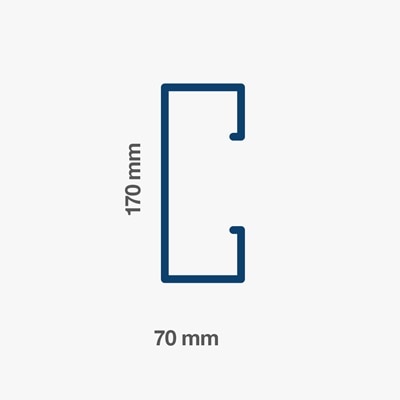 Illustration vom Schnitt des Kabelkanals mit 170 mm Breite und 70 mm Tiefe
