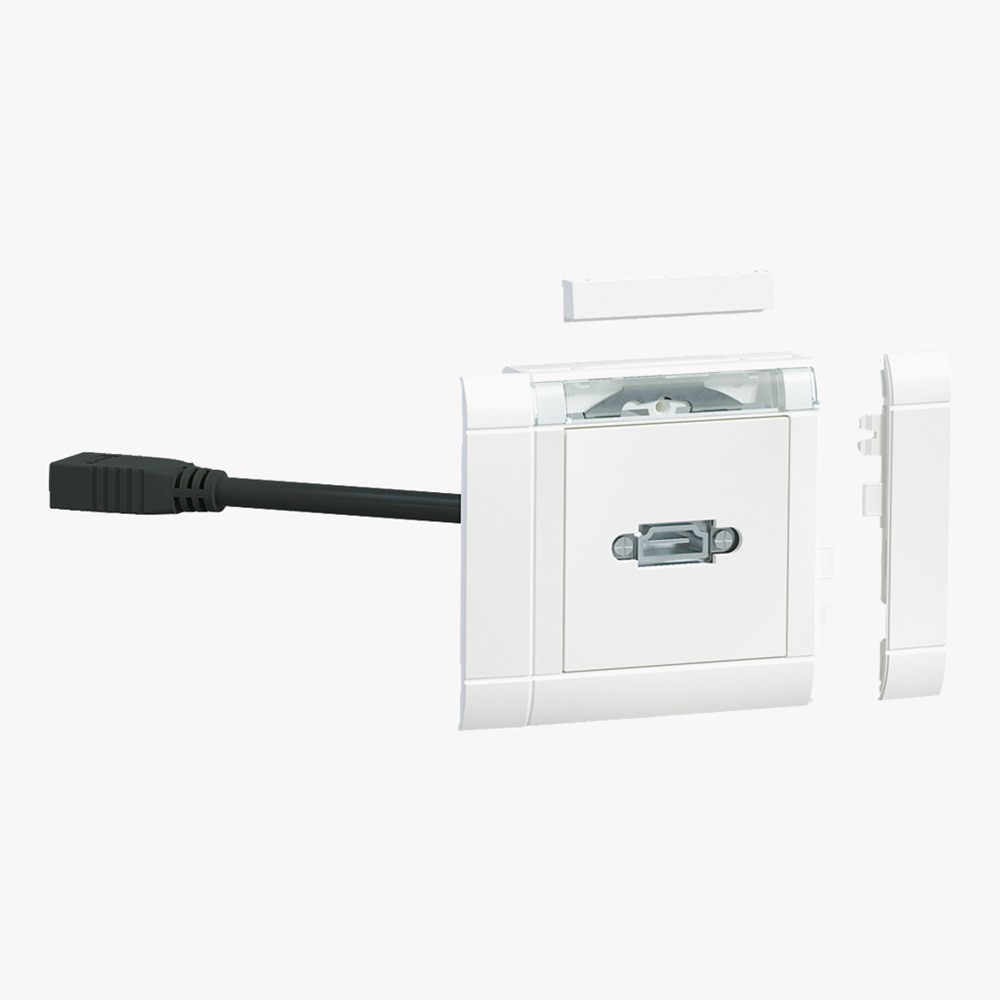 Frontalansicht Hager GMSET019016 Multimedia-Anschlussset für HDMI für Montage in Brüstungskanälen