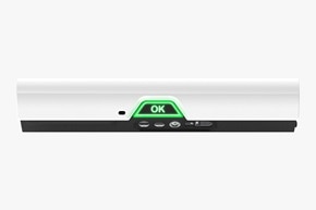 Herdwächter in Weiß, Frontalansicht auf die Baugruppe mit mittig installierter gründ leuchtender Statusanzeige mit Schriftzug OK