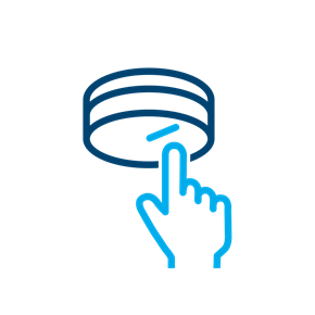 Schaubild mit Piktogramm zur Visualisierung der Bedientaste der Rauchwarnmelder/Brandwarnmelder