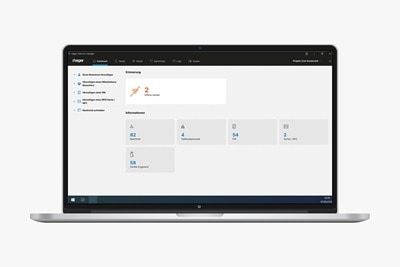 Blick auf Display eines Notebooks mit Darstellung des intuitiven Dashboards des Hager intercom Systems für Türkommunikation