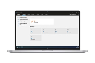 Blick auf Display eines Notebooks mit Darstellung des intuitiven Dashboards des Hager intercom Systems für Türkommunikation