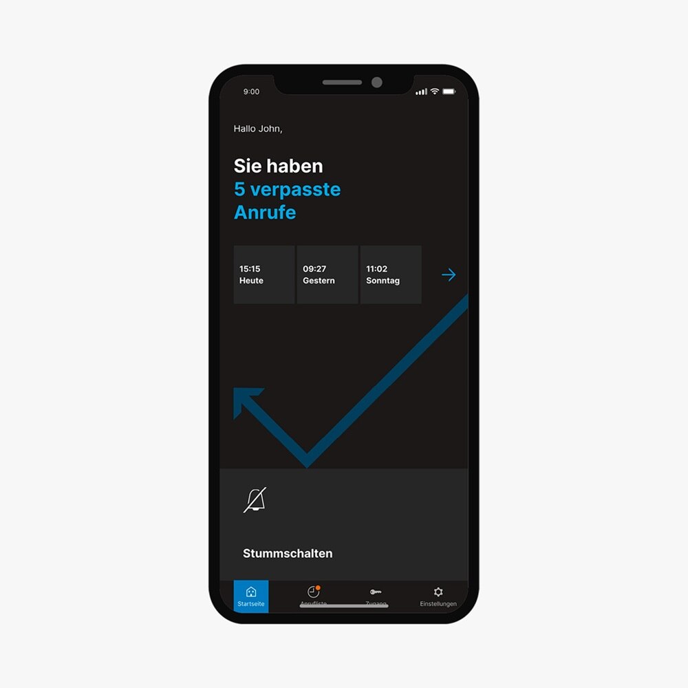 Blick auf Smartphone-Display mit Benachrichtigungsübersicht für verpasste Anrufe in der App des Hager intercom Systems für Türkommunikation