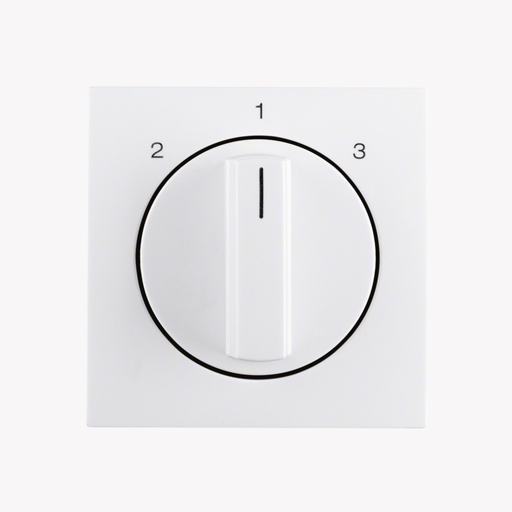 Frontansicht Zentralstück in Polarweiß mit Drehknopf und drei einstellbaren Stufen, Beschriftung mit schwarzen Zahlen von 1 bis 3