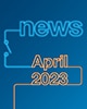 Kleines Symbol mit dem Text 'news April 2023' auf blauem Hintergrund