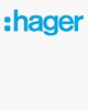 Hager Firmenlogo auf hellblauem Hintergrund
