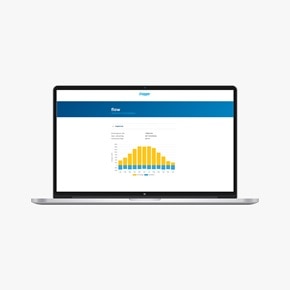 Laptop zeigt Benutzeroberfläche der Hager Flow-Management-Software mit Daten-Diagramm
