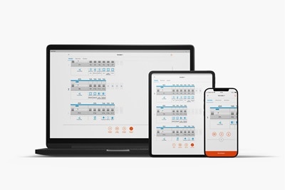 Hager Ready App auf einem Smartphone, Tablet und Laptop