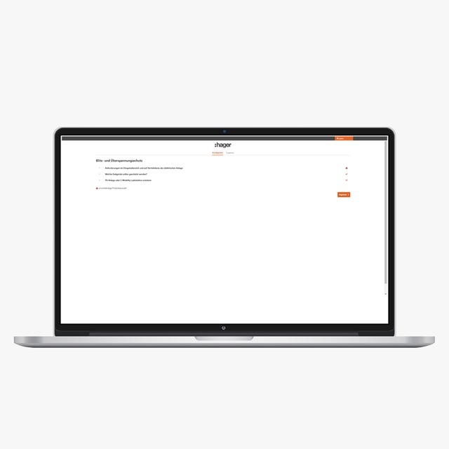 Webseite der Marke Hager auf einem Laptop-Bildschirm mit angezeigten Menüoptionen