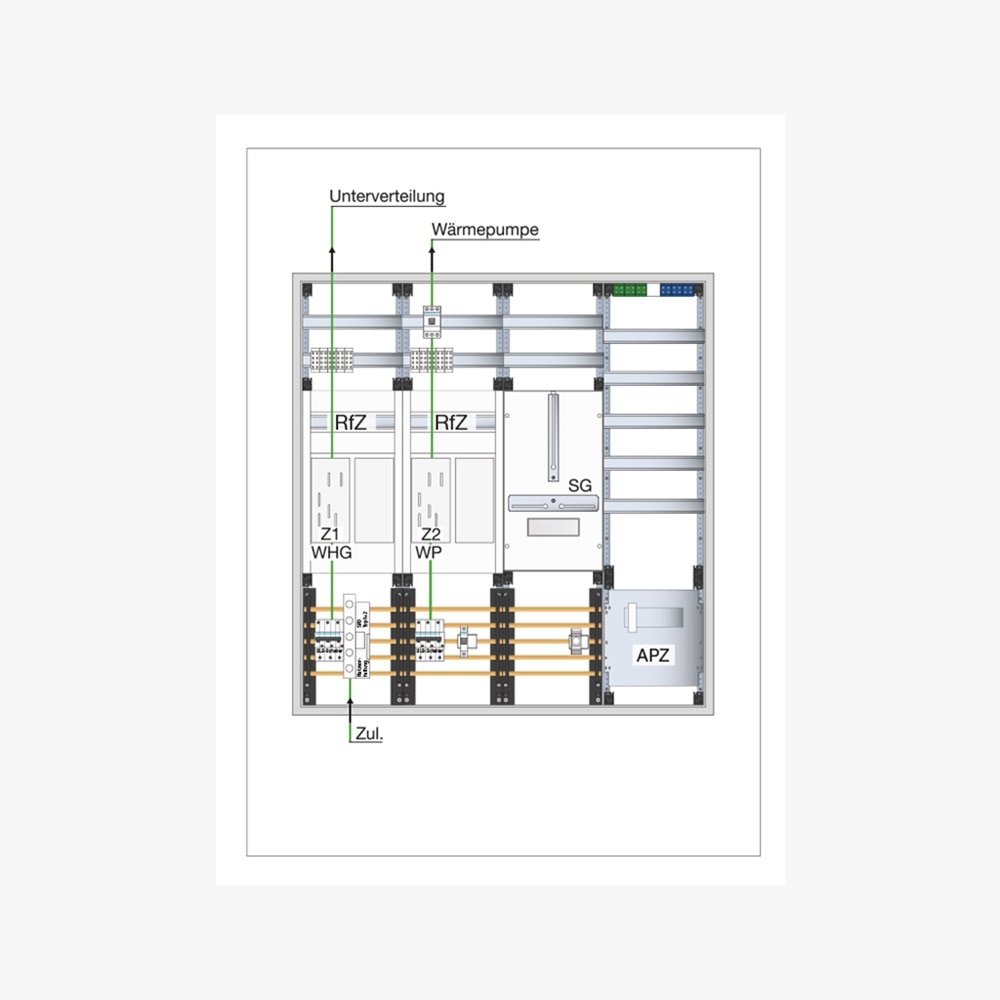 Stromlaufplan vom Messkonzept für die Integration einer Wärmepumpe als steuerbare Verbrauchseinrichtung dargestellt in der Technikzentrale