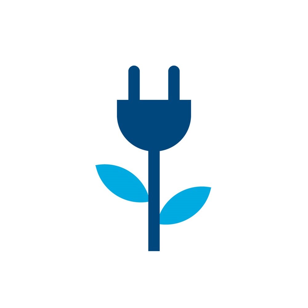 Icon eines Stromkabels mir Blättern, Sinnbild für erneuerbare Energie.