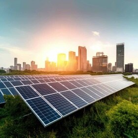 Hager Group Solar pannel in front of a city