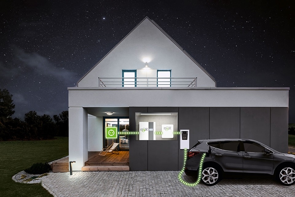 Hager Group Charging electrical car in front of a house