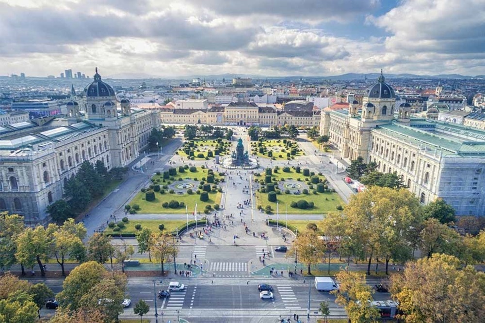 City view of Maria Theresien Square in Vienna