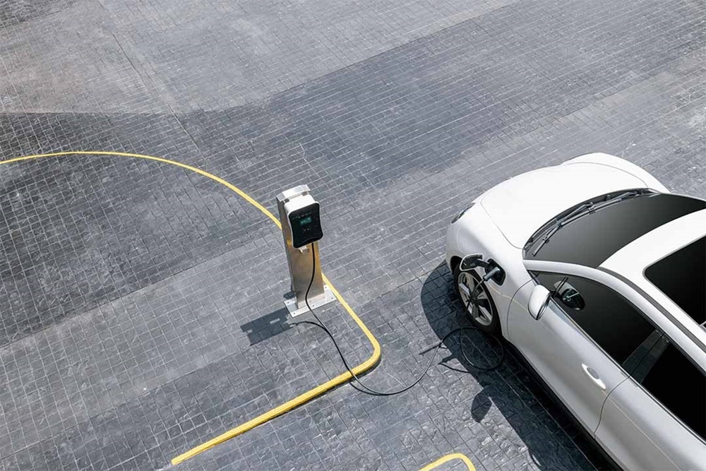 electric car at a charging station