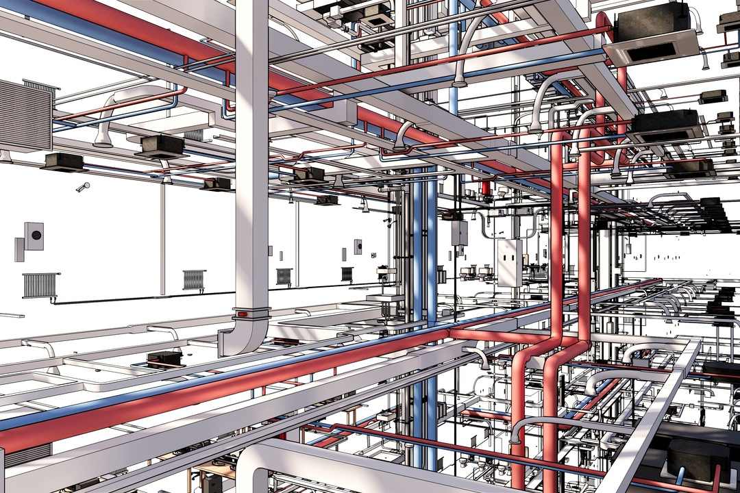 BIM modeling using various color codes to indicate project progress.