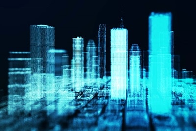 Futuristic digital cityscape