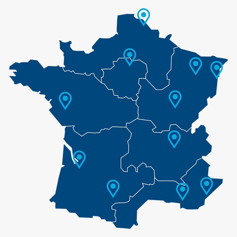 Carte de France avec localisation des showrooms Hager