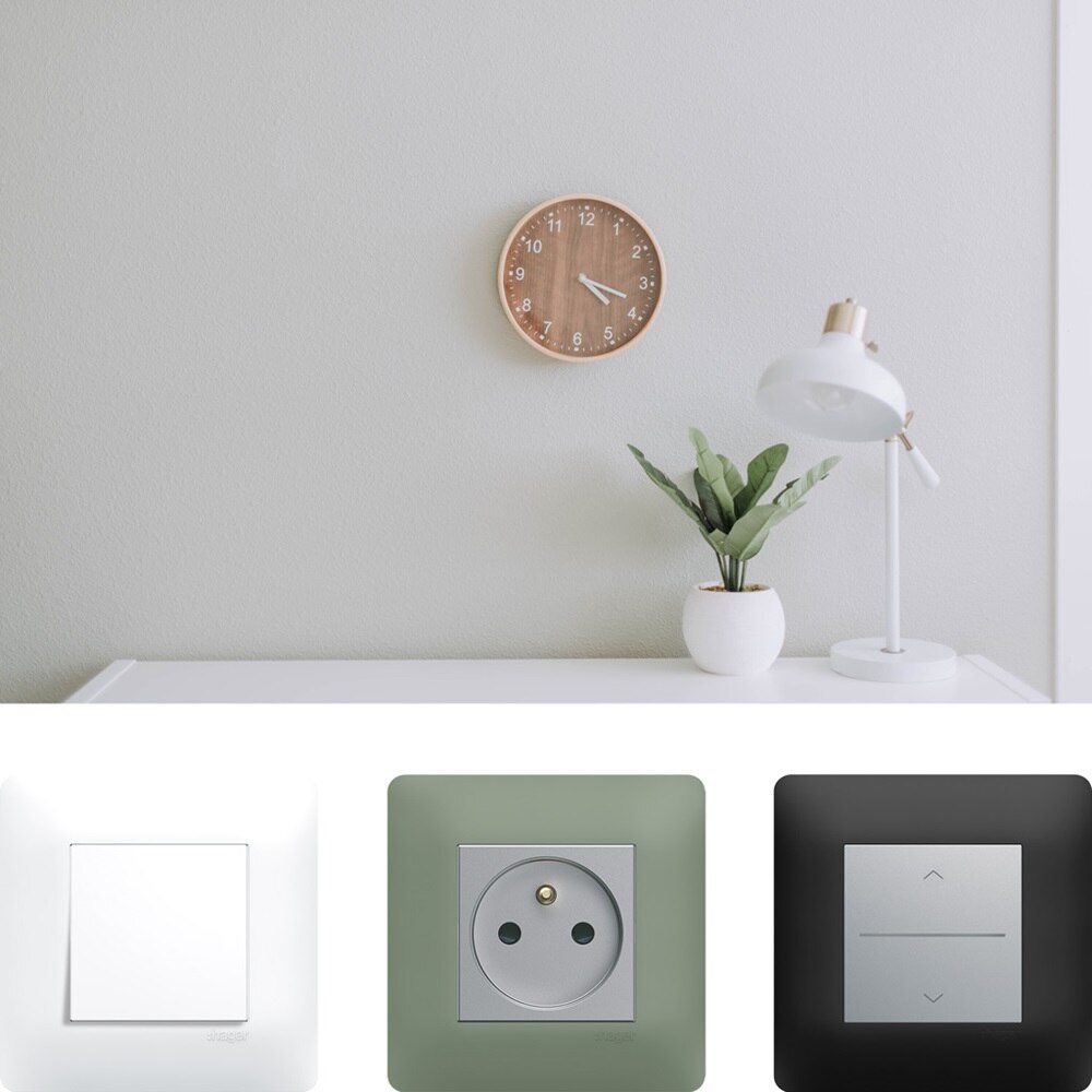 appareillage mural essensya de Hager, ambiance minimaliste