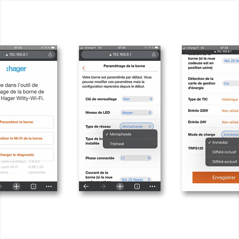 Web app installateur pour paramétrer la borne witty de Hager et faire le diagnostic.