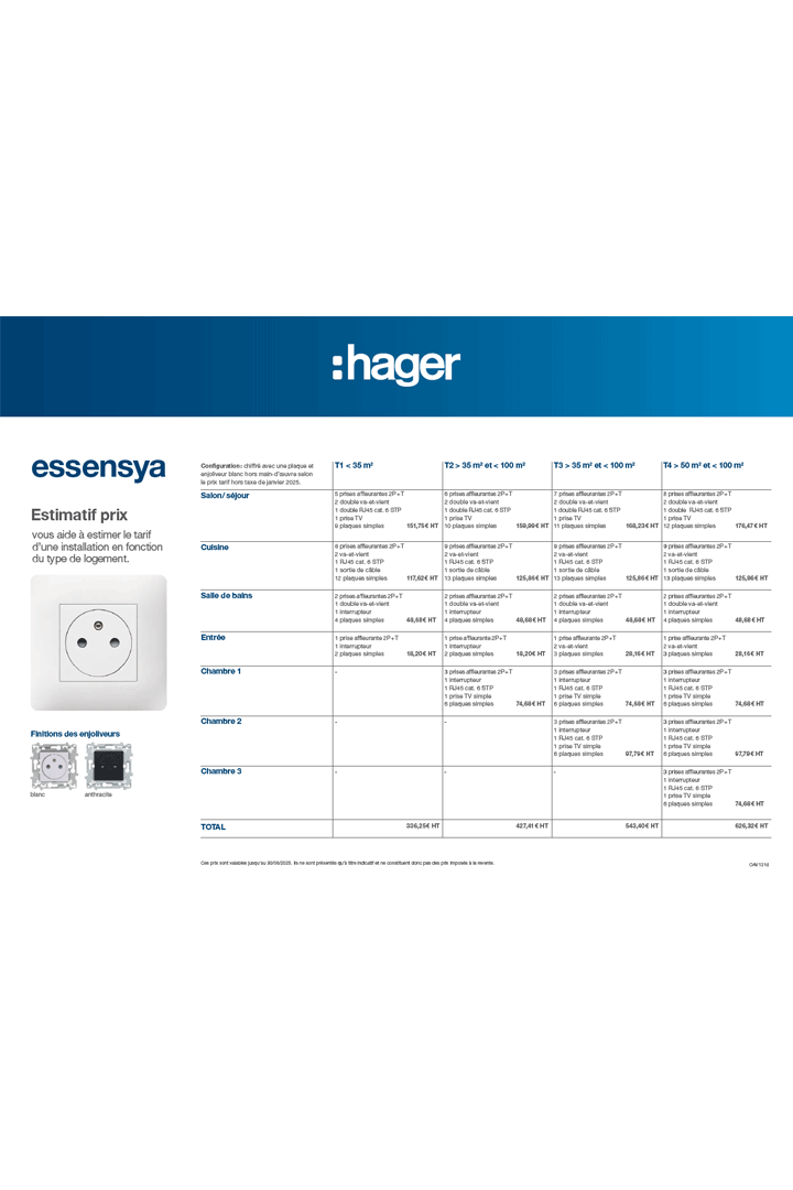 Hager brochure utilisateur final référentiel prix essensya