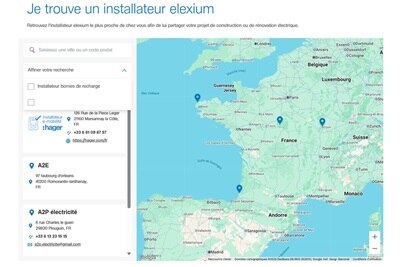 Aperçu de la carte interactive qui permet de trouver un électricien elexium par adresses