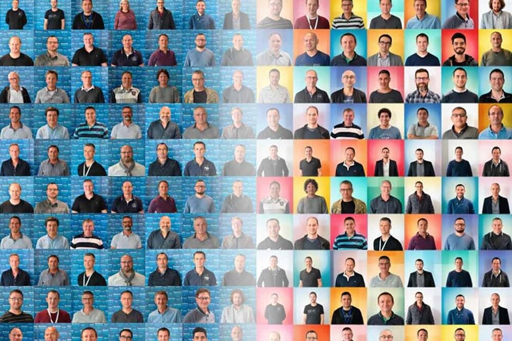 Visuel représentant la communauté d'électriciens elexium Hager comme un patchwork de leurs portraits