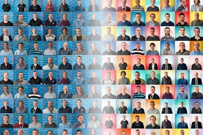 Visuel représentant la communauté d'électriciens elexium Hager comme un patchwork de leurs portraits