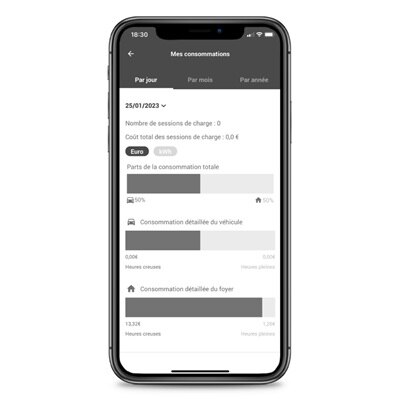 App Hager witty Screen consommation du véhicule en cours de charge