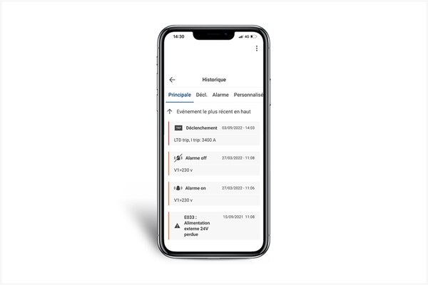 Vérification des  évènements dans l'app Hager Power touch