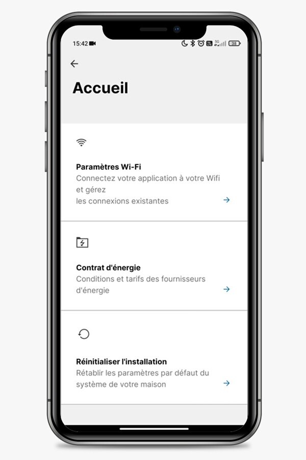 iPhone avec une vue sur le tableau de bord dans l'application Hager Wattview