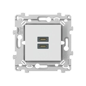 appareillage mural essensya de Hager, prises USB-C + C, pure