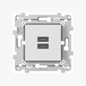 appareillage mural essensya de Hager, prises USB-C + C, pure