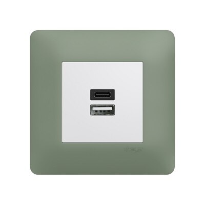 appareillage mural essensya de Hager, plaque botanic, prises USB A+C pure
