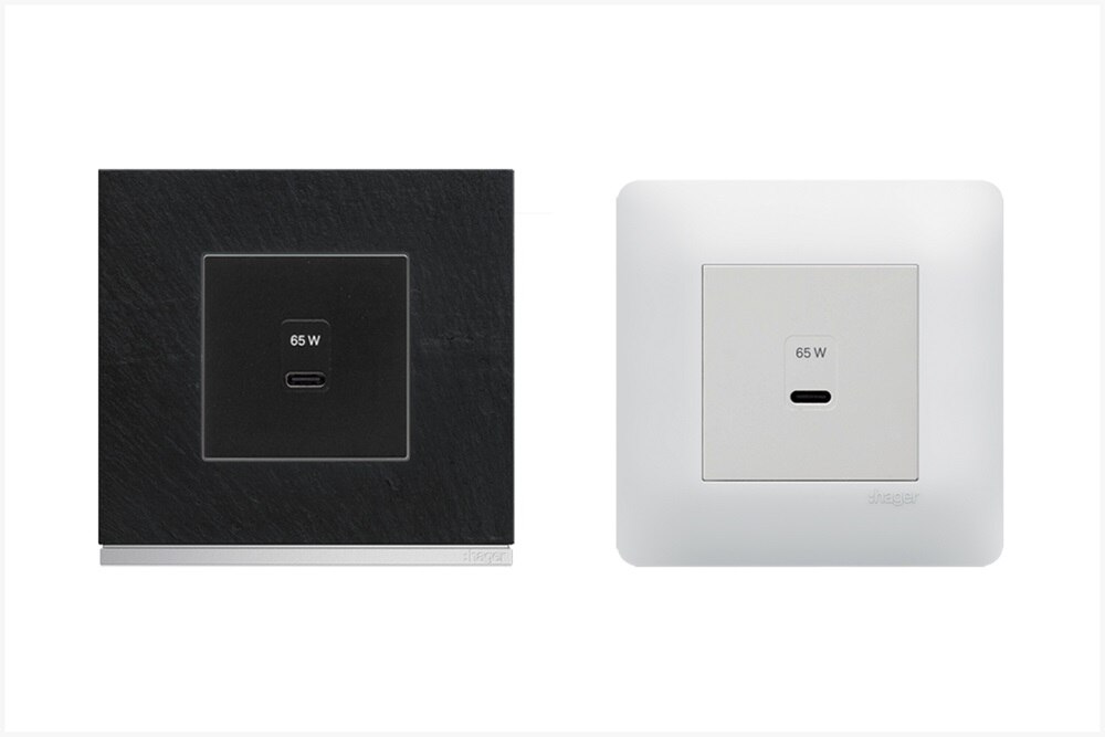 appareillage mural Charge rapide USB-C gallery finition dark rock et essensya finition pure