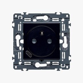 prise affleurante 2P+T avec USB-C gallery de Hager, noir WXF114N