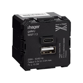 appareillage mural gallery de Hager, module USB-C + A