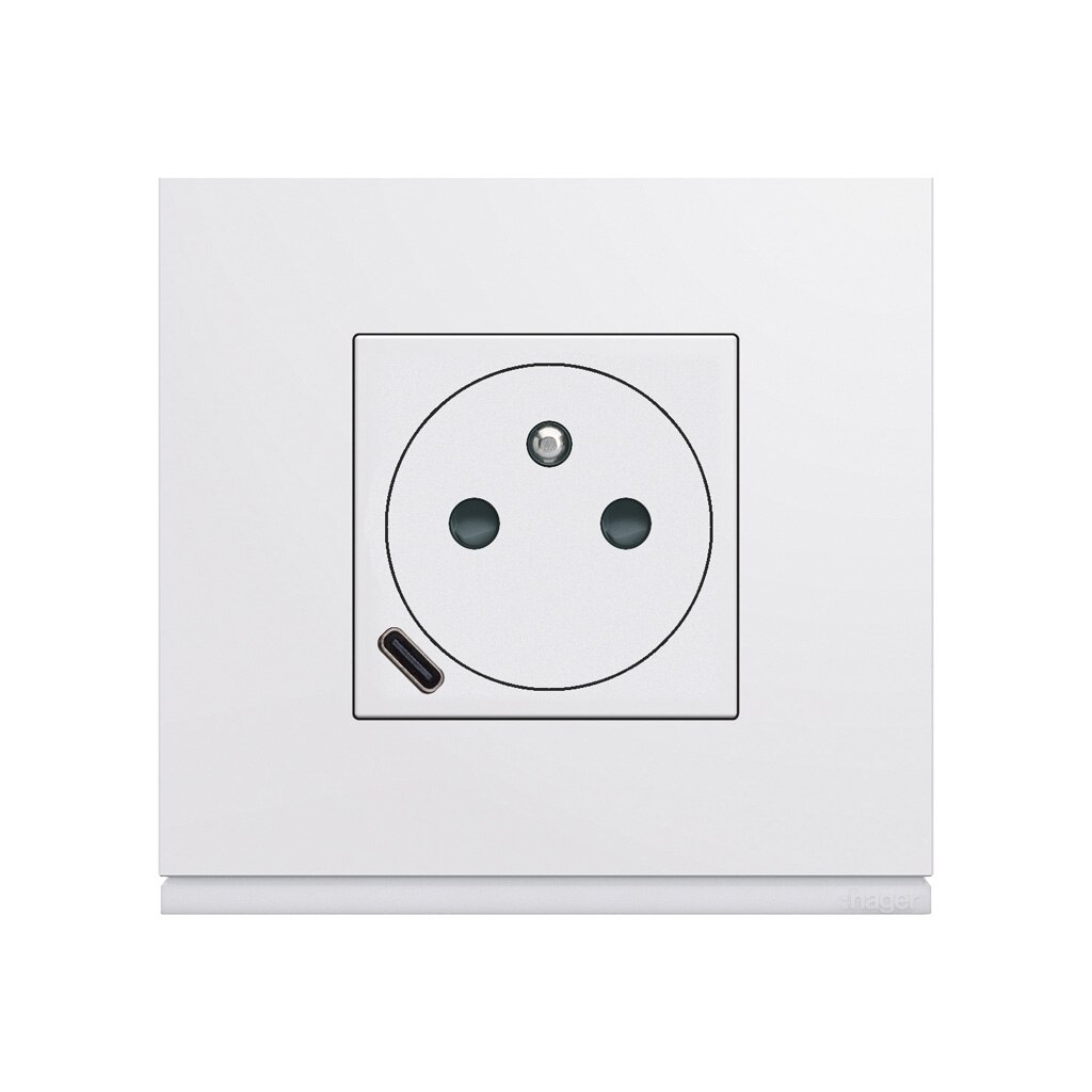appareillage mural gallery de Hager, finition pure avec prise affleurante et USB-C pure