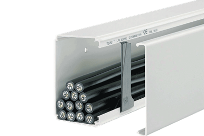 cheminement de câbles, goulotte LFF Hager, double verrouillage du couvercle