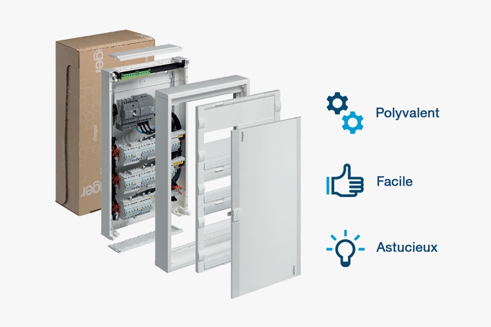 eclate du coffret vegaD de Hager, polyvalent, facile, astucieux