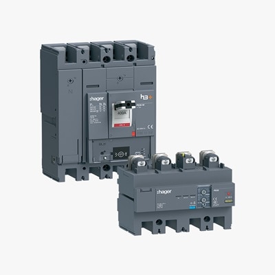 Disjoncteur HMW401NR et bloc différentiel HBW400H, boîtiers moulées h3+ de Hager
