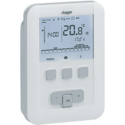 Thermostat d'ambiance programmable digital chauffage eau chaude de Hager