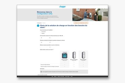 Configurateur witty de Hager, faites le choix de la solution de charge en fonction des besoins de vos clients.
